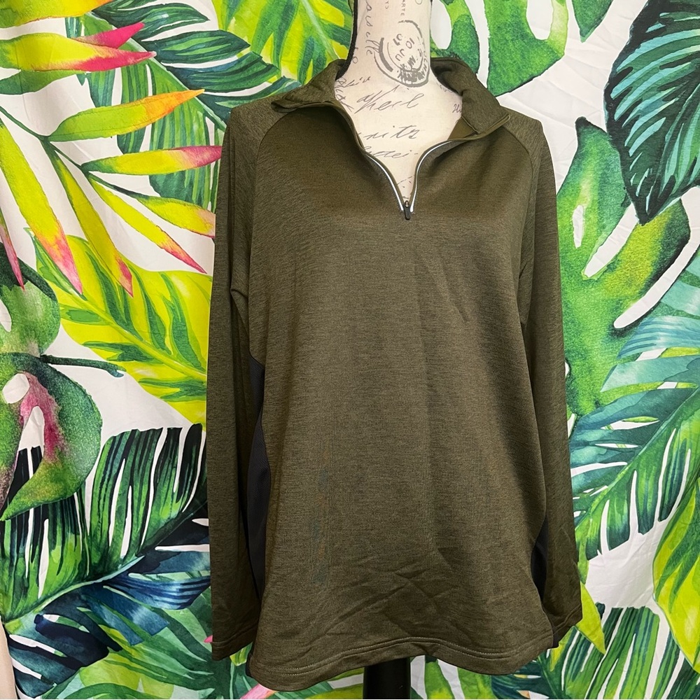 Reebok S Green Black Ventilated Athletic 1/4 Zip Lightweight Long Sleeve Top